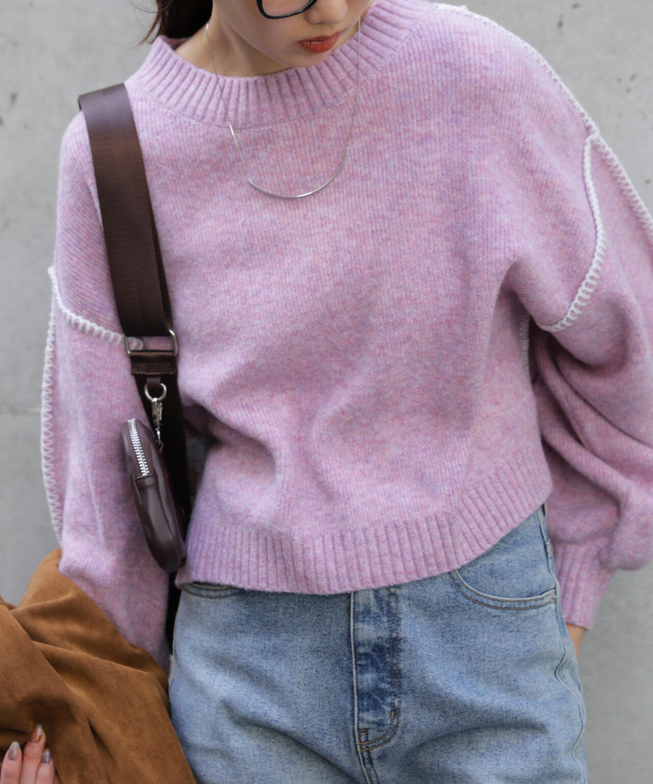 杢ストレッチ総針配色ステッチニット