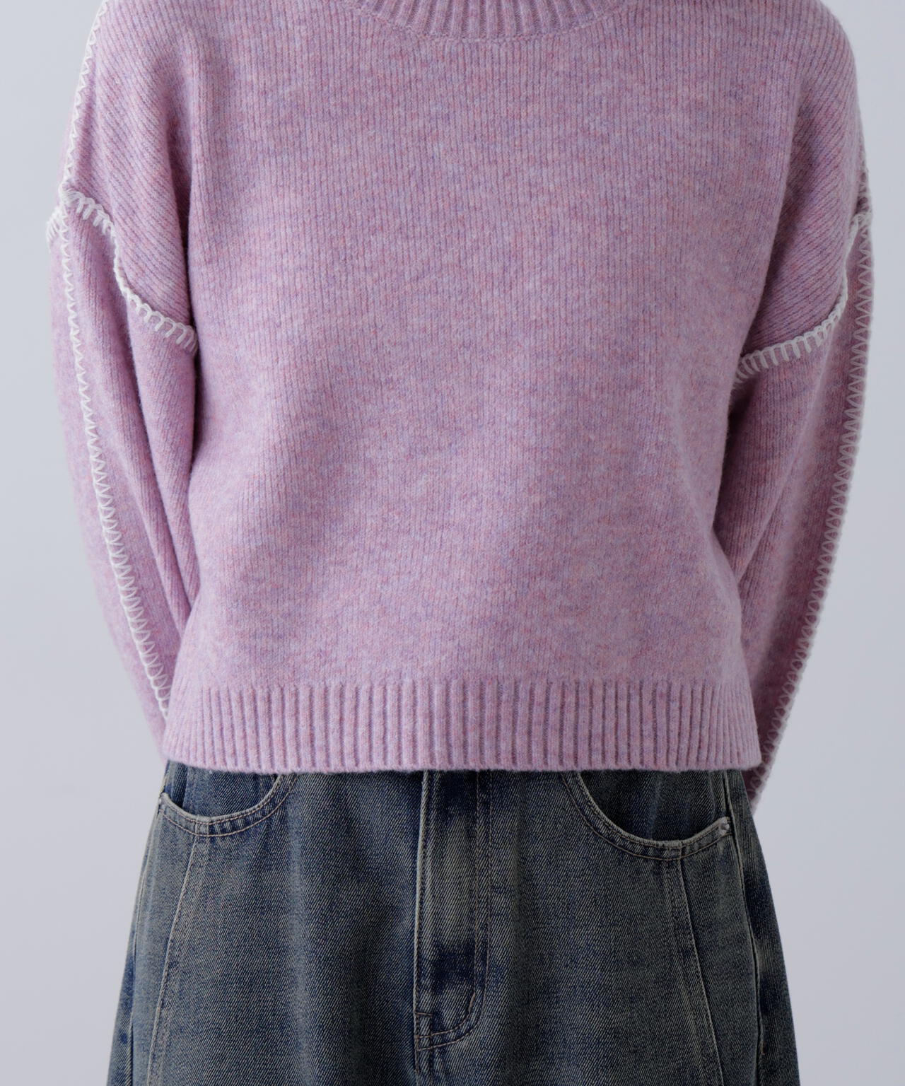 杢ストレッチ総針配色ステッチニット