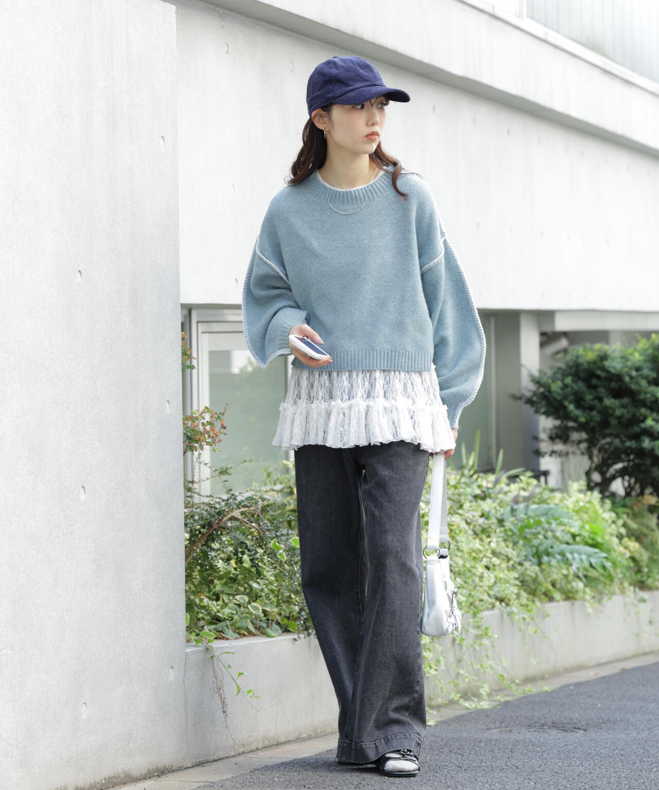 杢ストレッチ総針配色ステッチニット