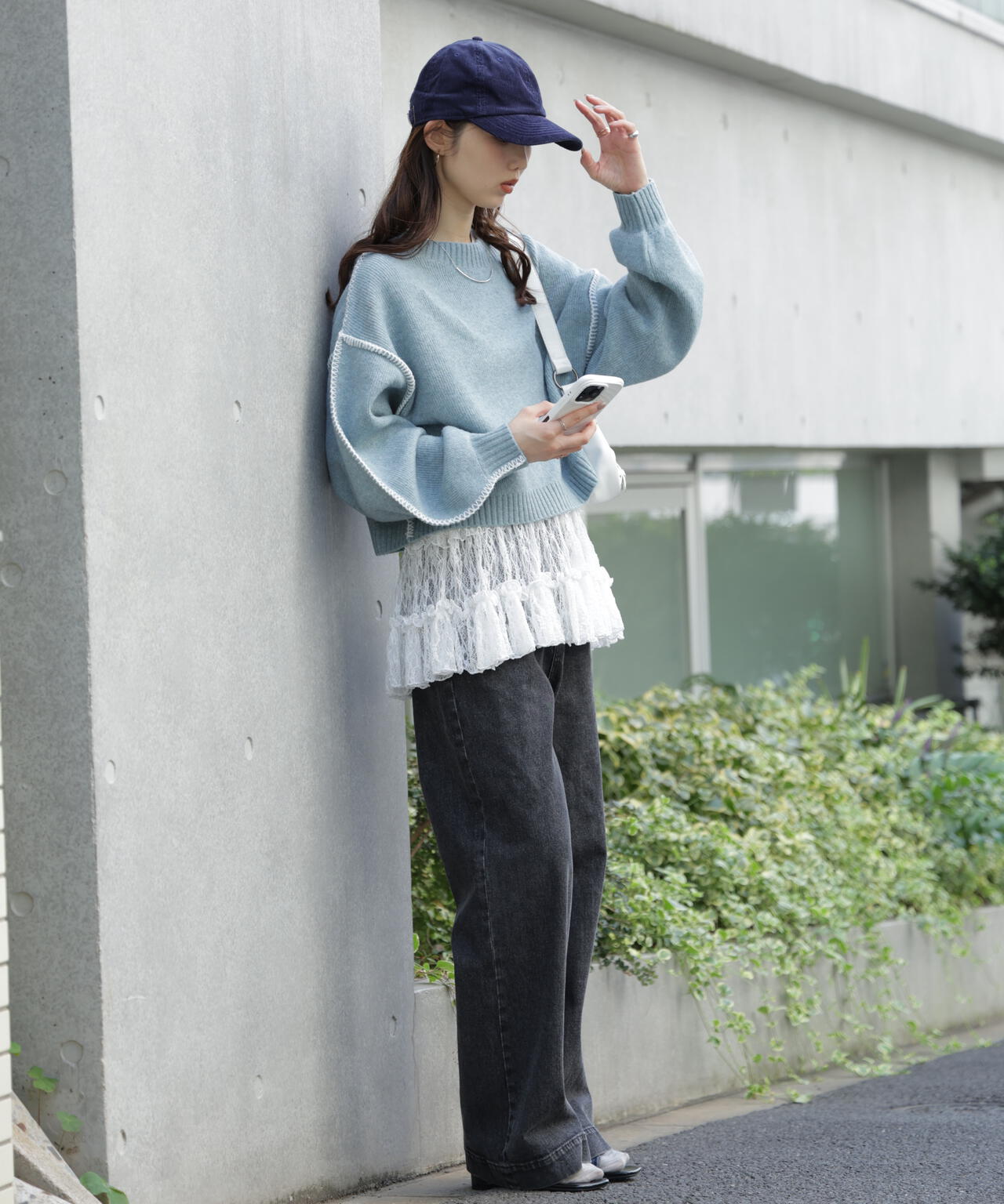 杢ストレッチ総針配色ステッチニット