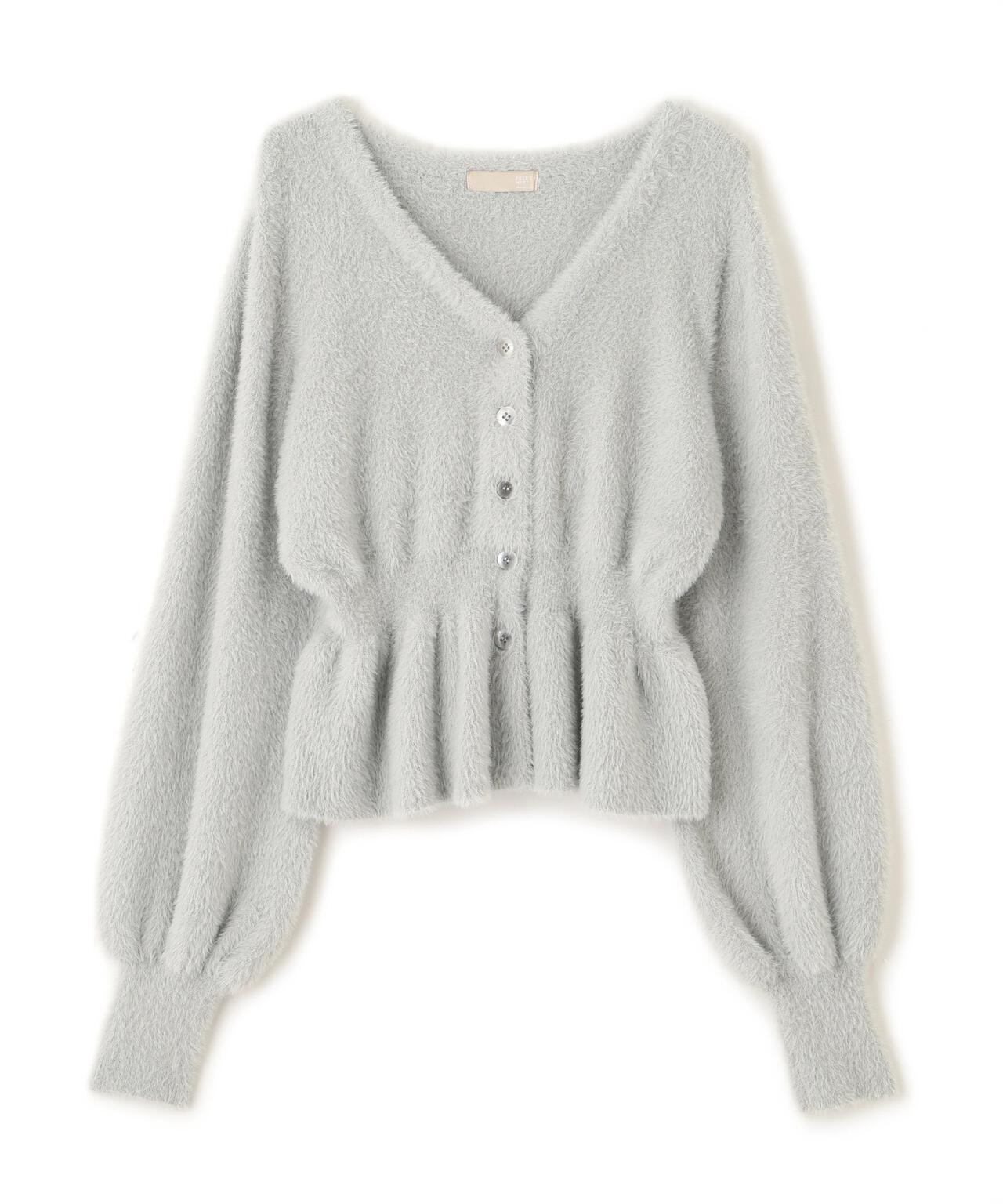 ショートシャギーペプラムニットカーディガン