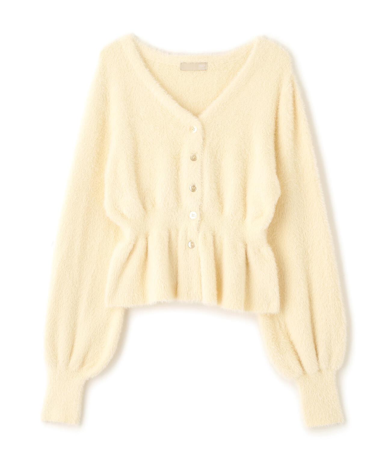 ショートシャギーペプラムニットカーディガン