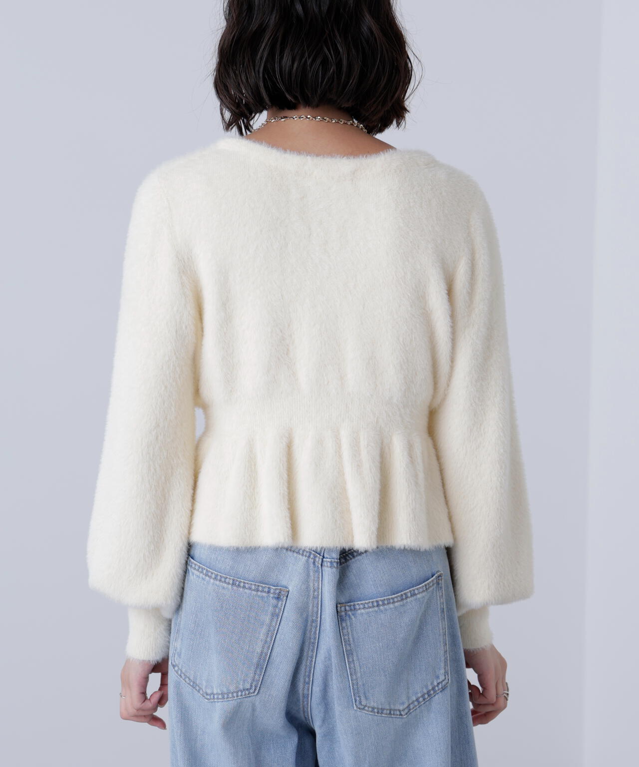 ショートシャギーペプラムニットカーディガン