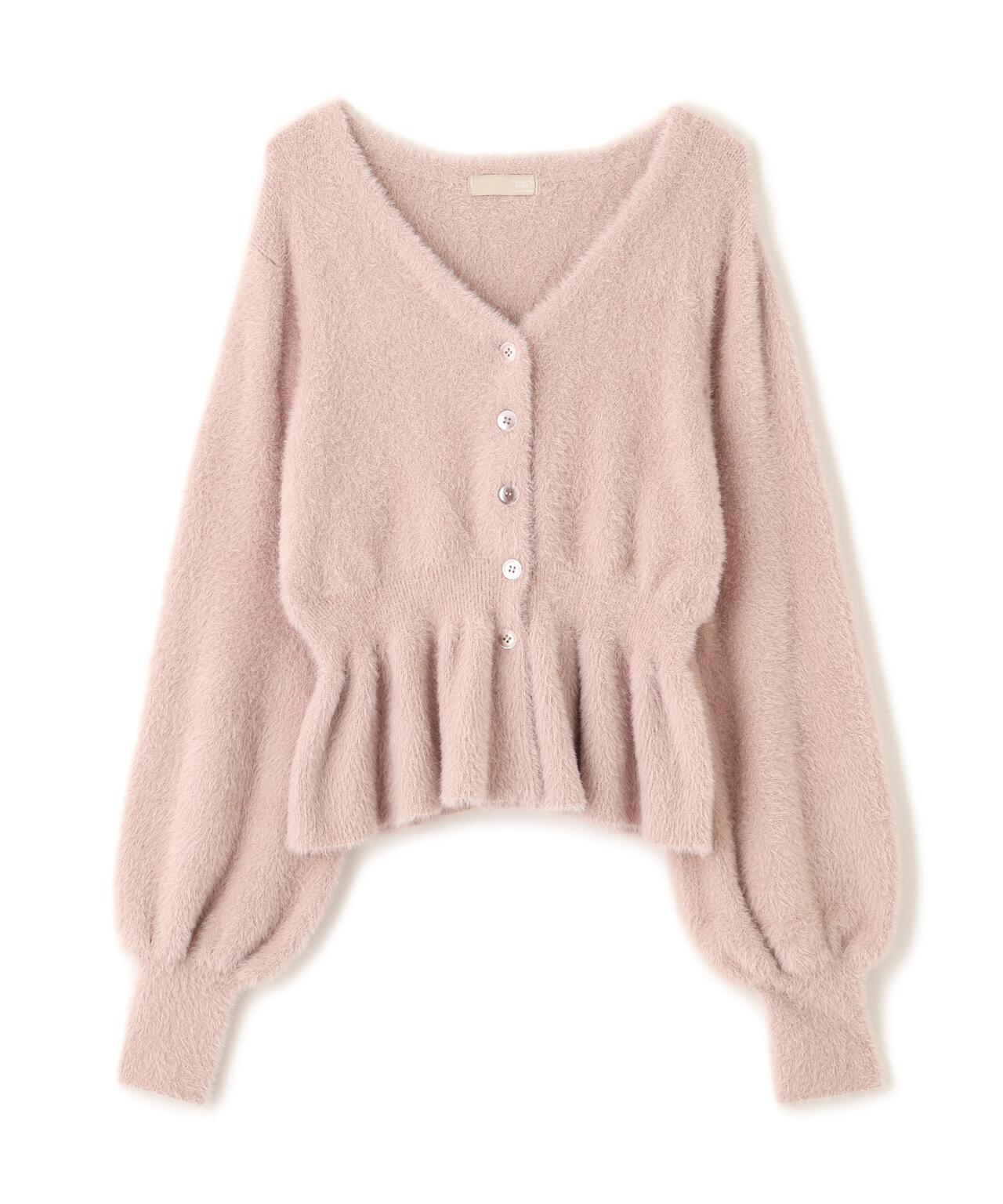 ショートシャギーペプラムニットカーディガン