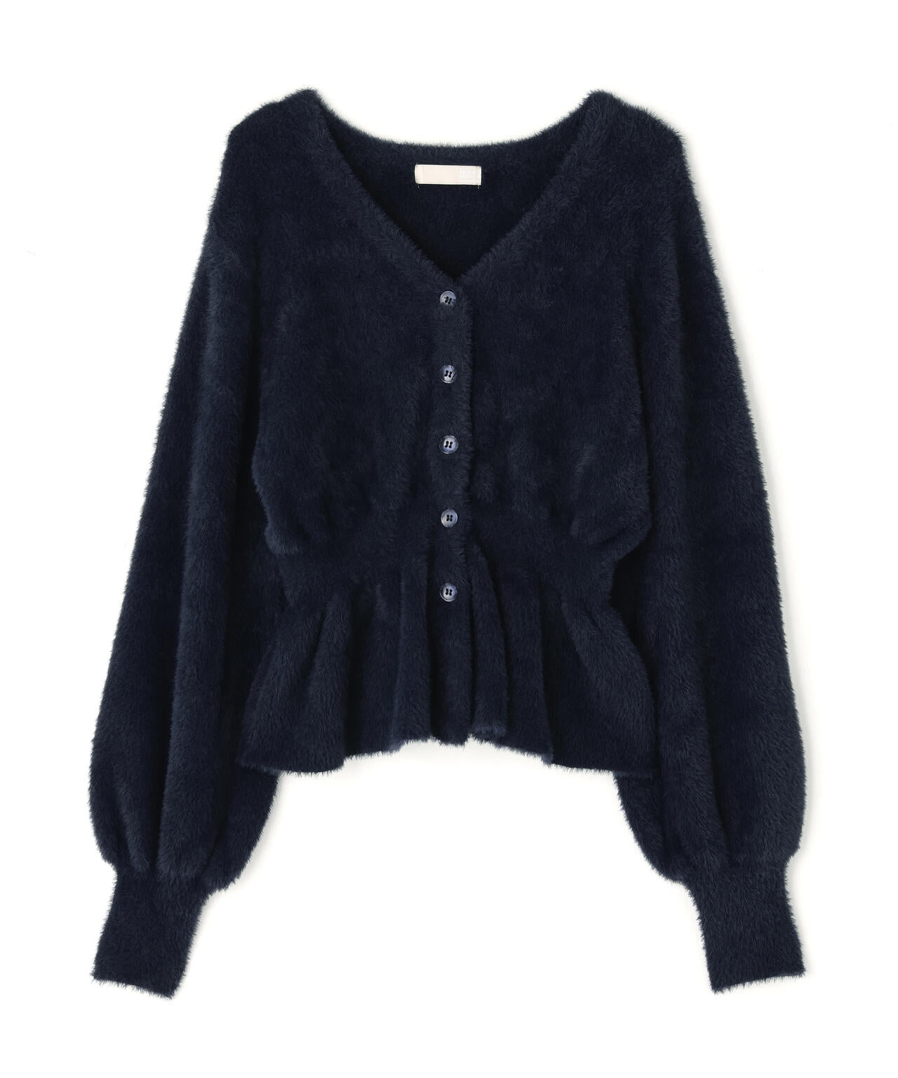 ショートシャギーペプラムニットカーディガン