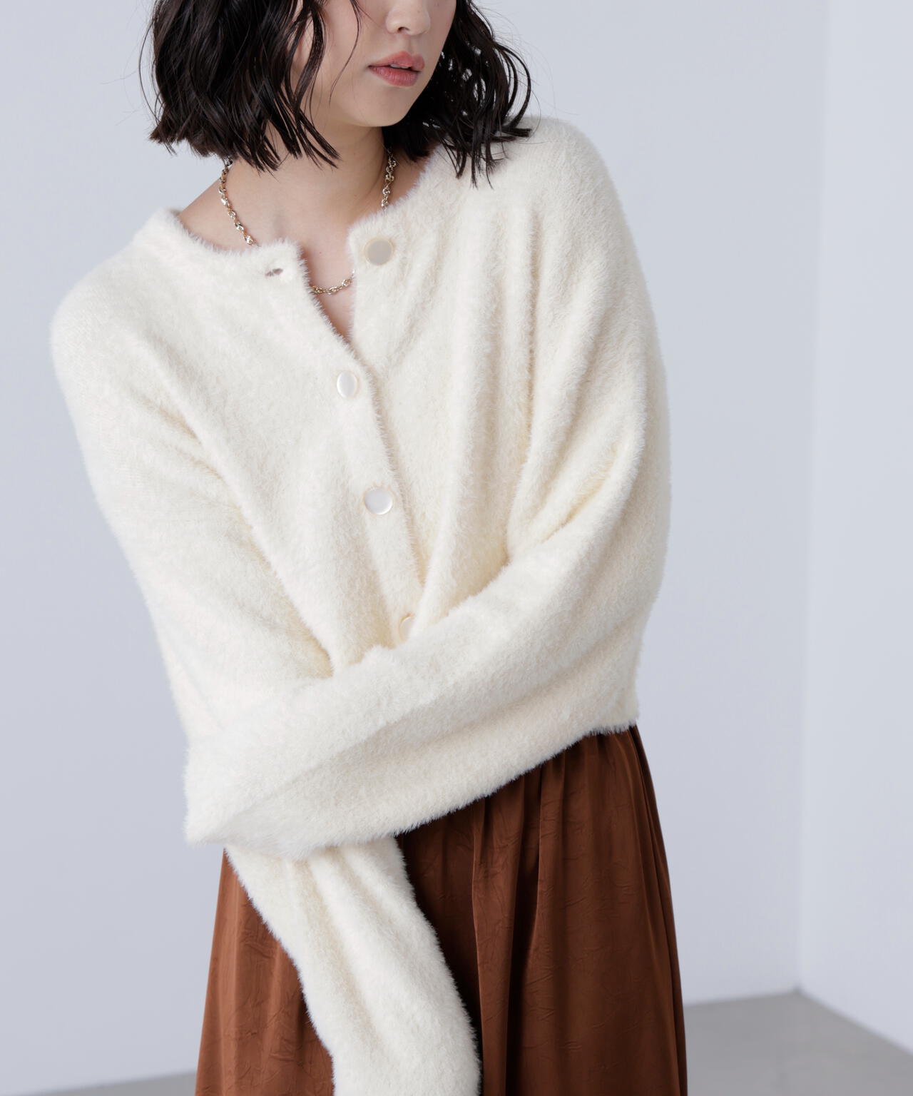 前後2wayショートシャギー短丈ニット