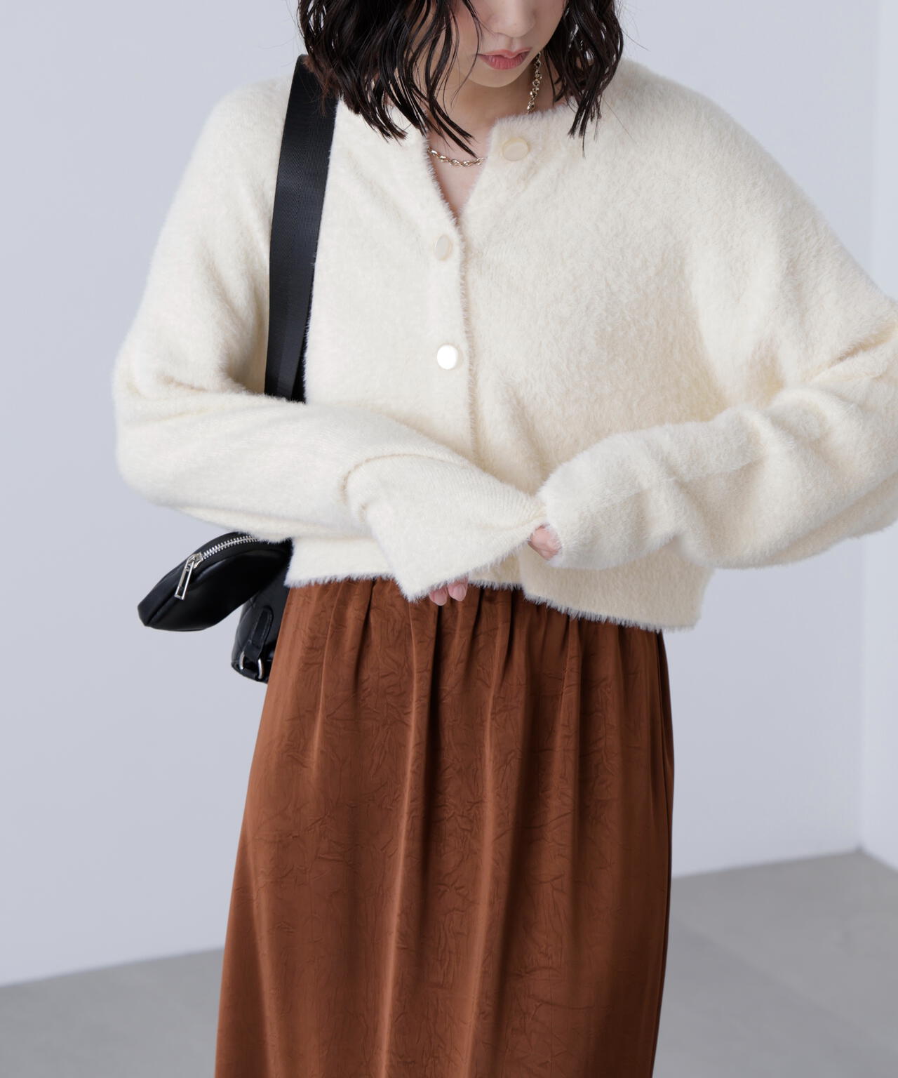 前後2wayショートシャギー短丈ニット