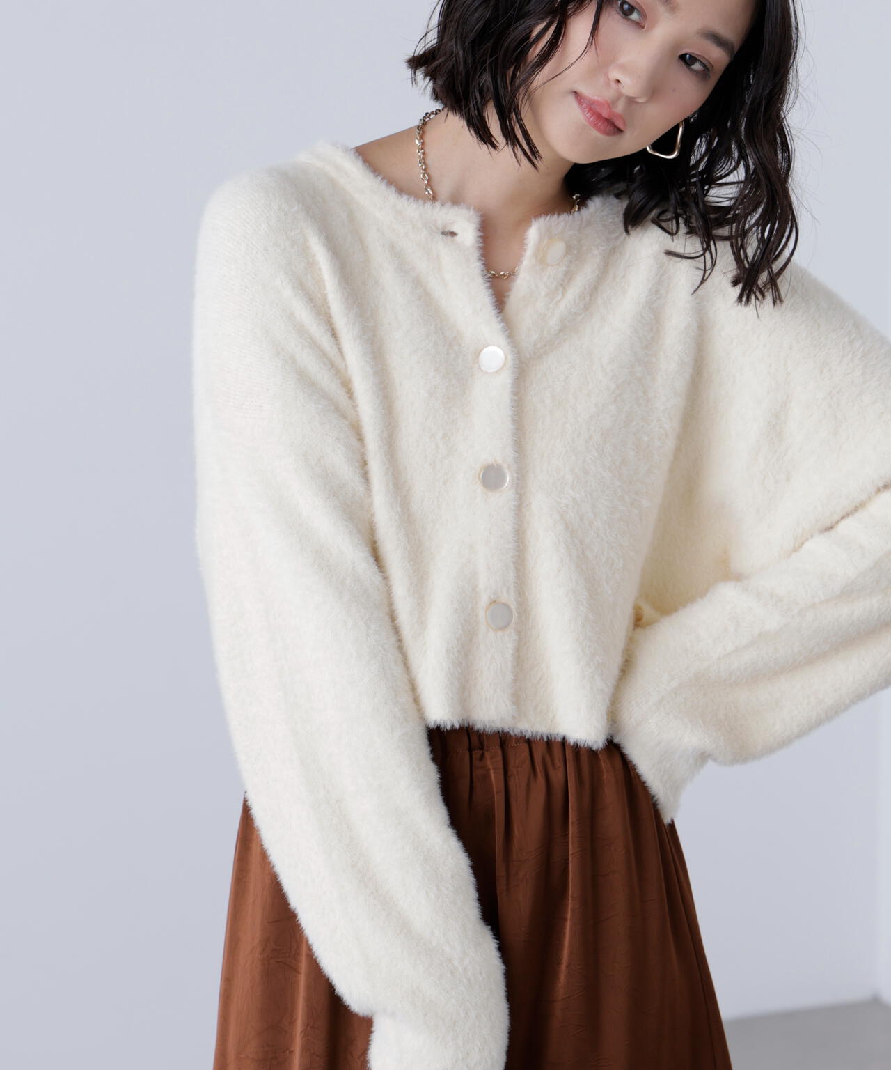 前後2wayショートシャギー短丈ニット