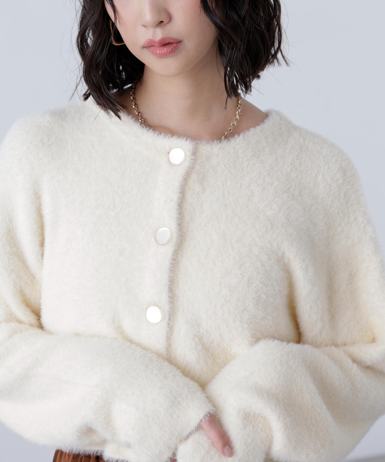 前後2wayショートシャギー短丈ニット