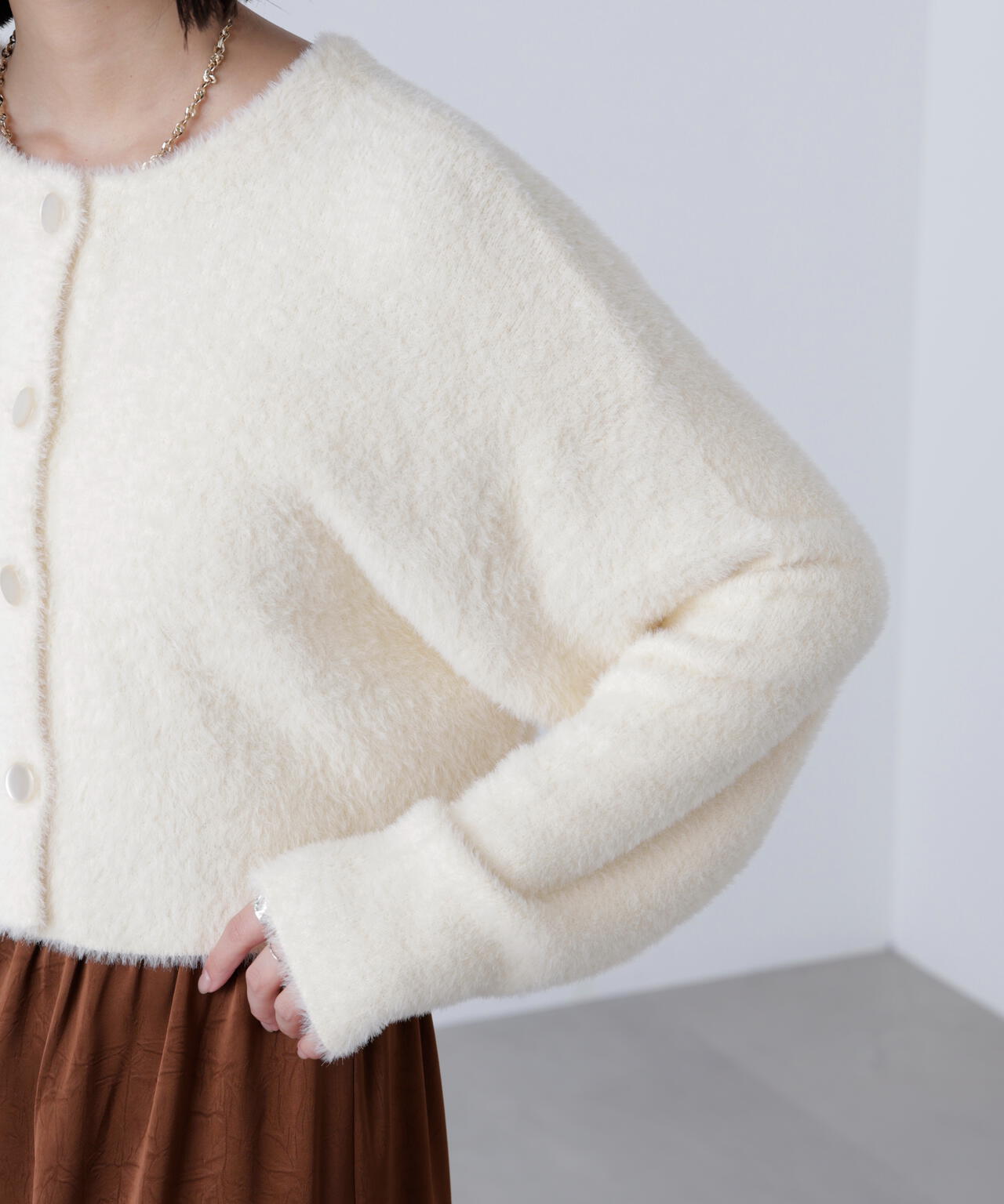 前後2wayショートシャギー短丈ニット