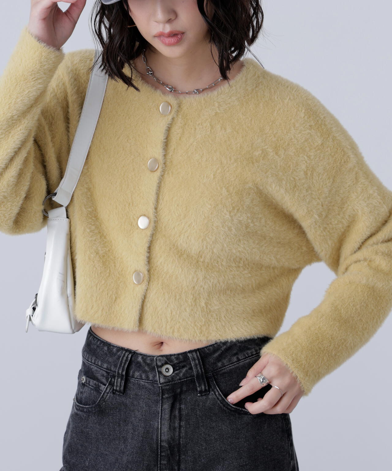 前後2wayショートシャギー短丈ニット