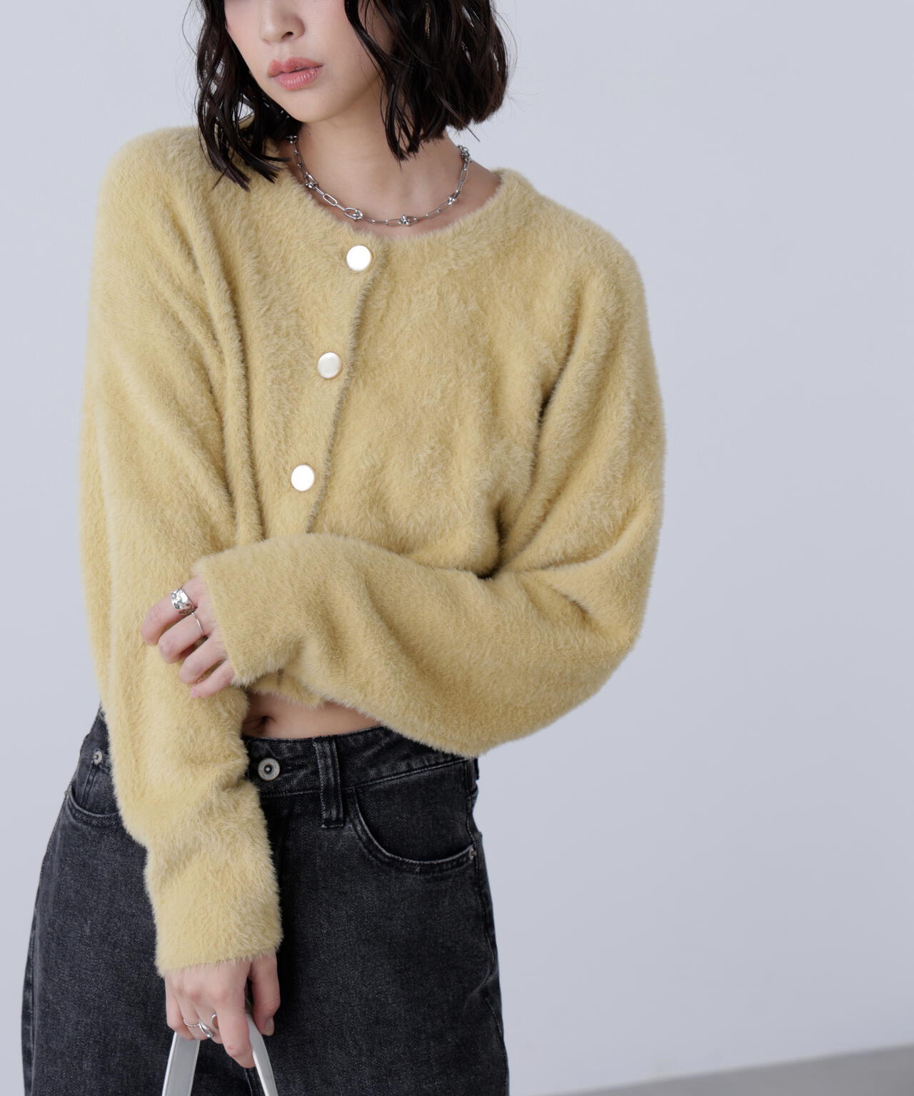 前後2wayショートシャギー短丈ニット