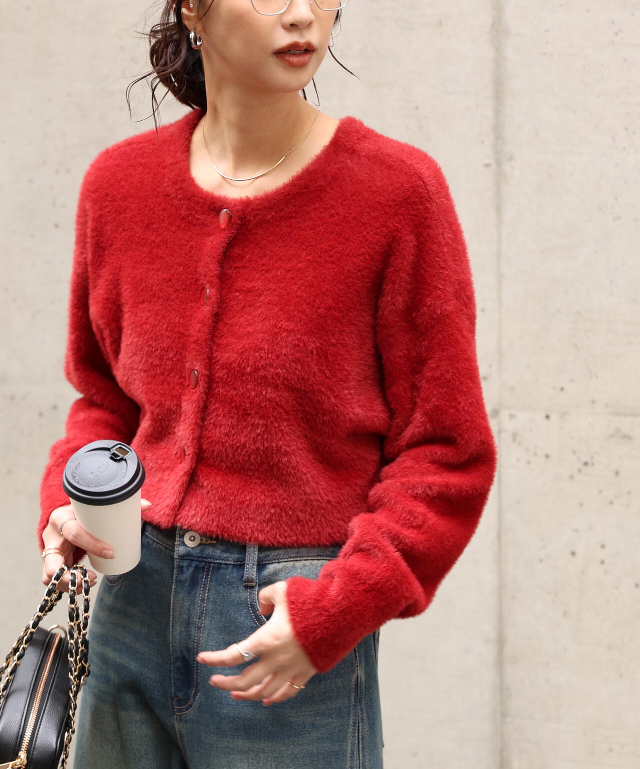 前後2wayショートシャギー短丈ニット