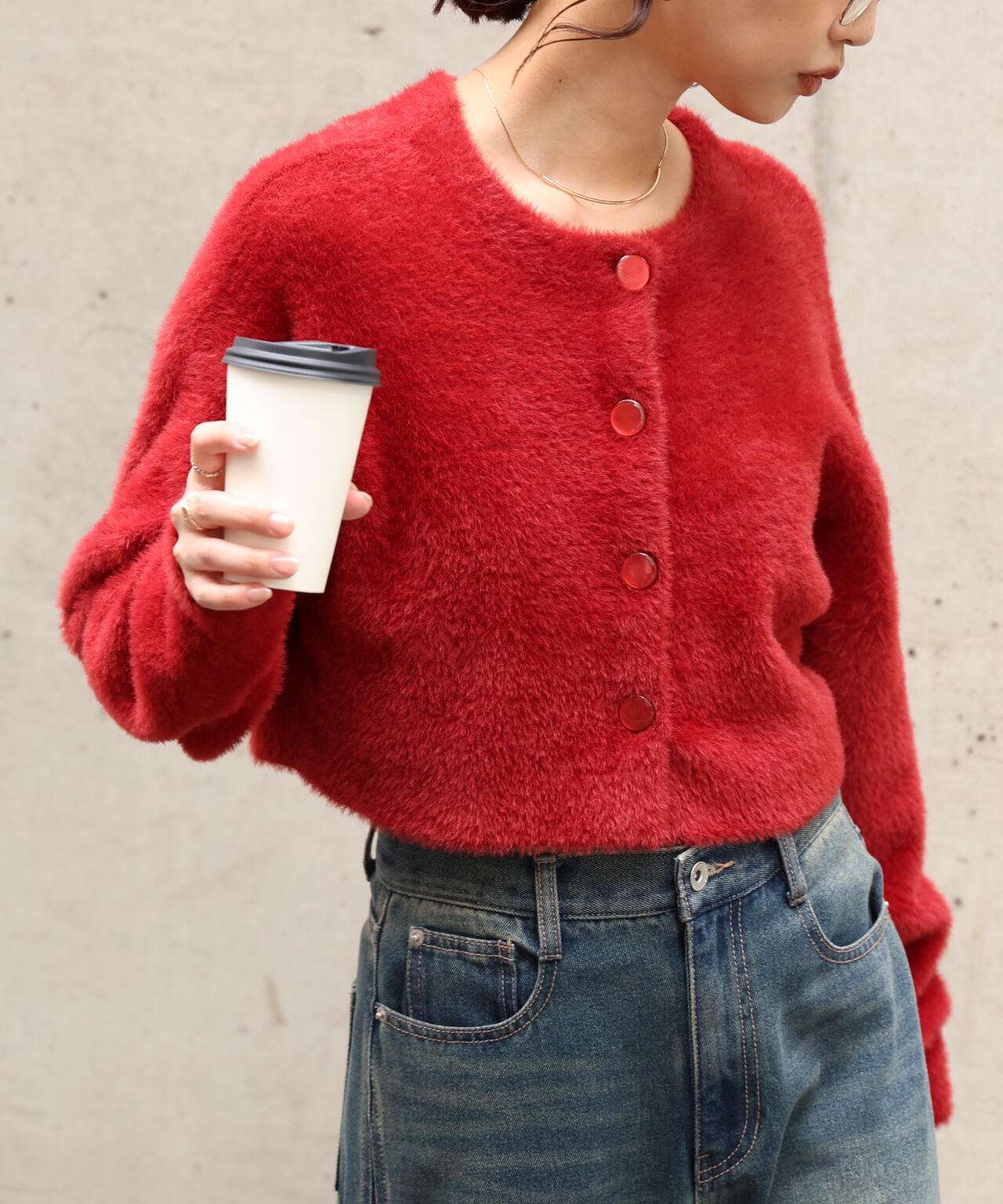 前後2wayショートシャギー短丈ニット