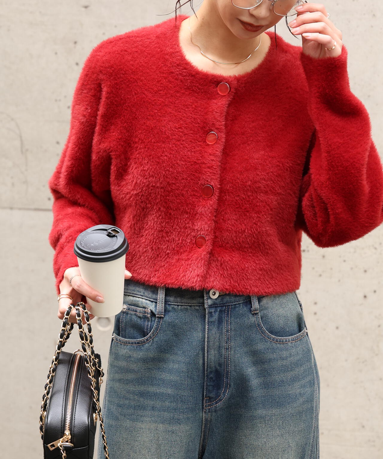 前後2wayショートシャギー短丈ニット