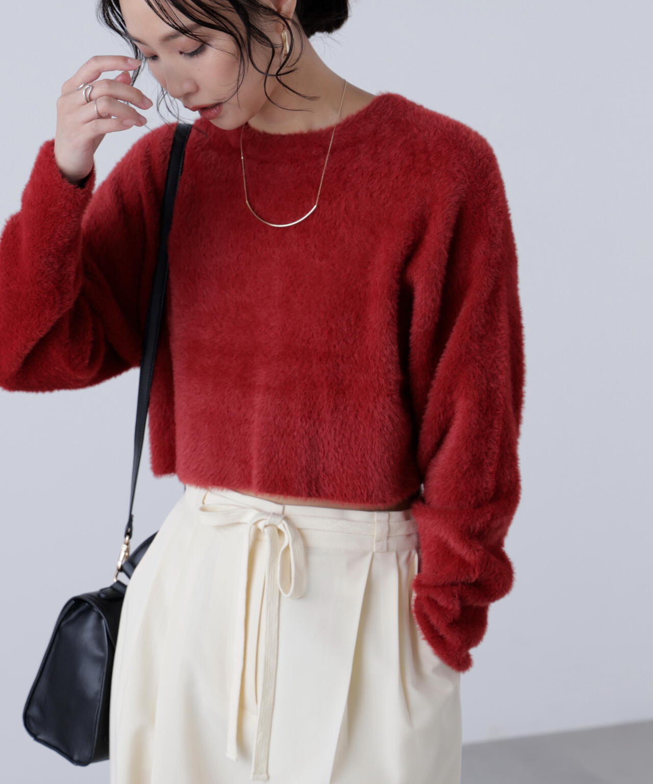 前後2wayショートシャギー短丈ニット