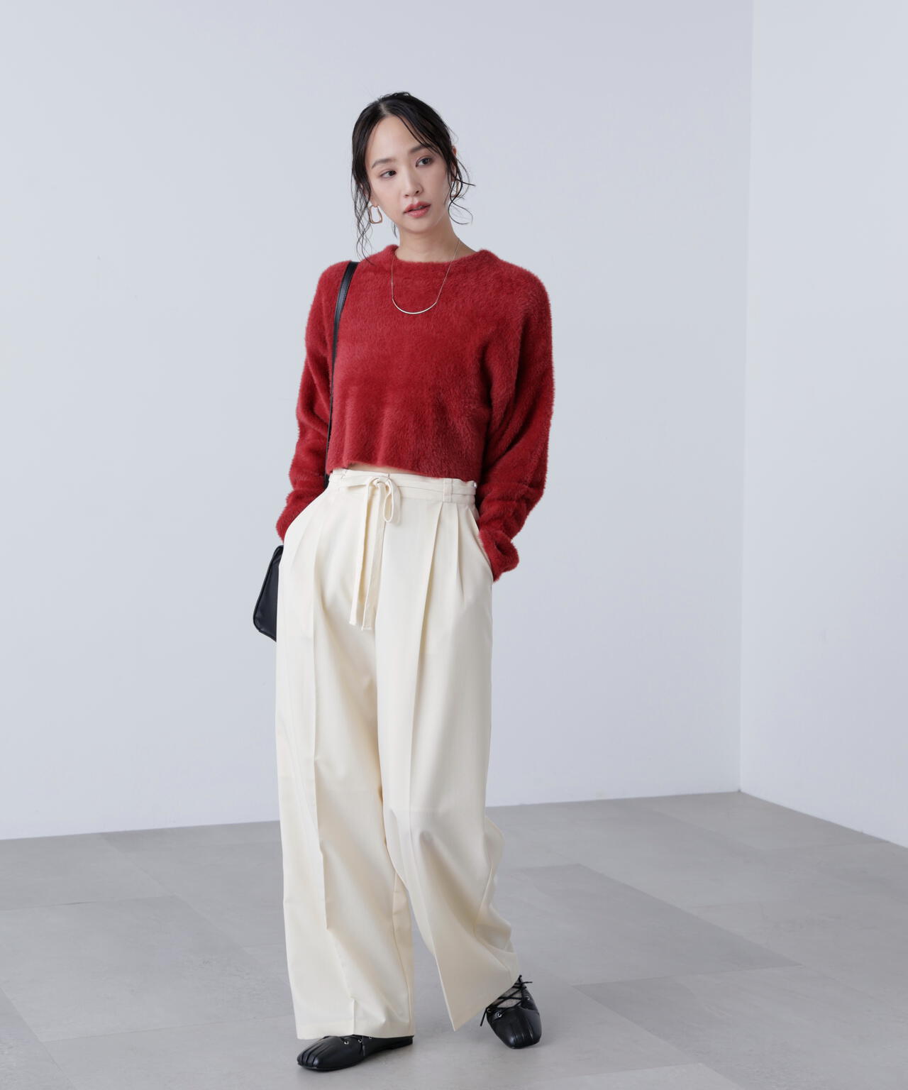 前後2wayショートシャギー短丈ニット