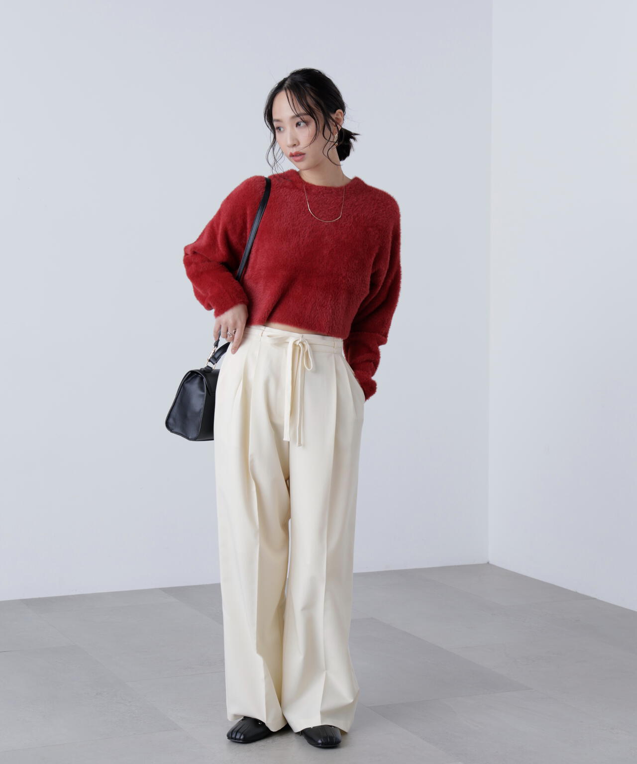 前後2wayショートシャギー短丈ニット