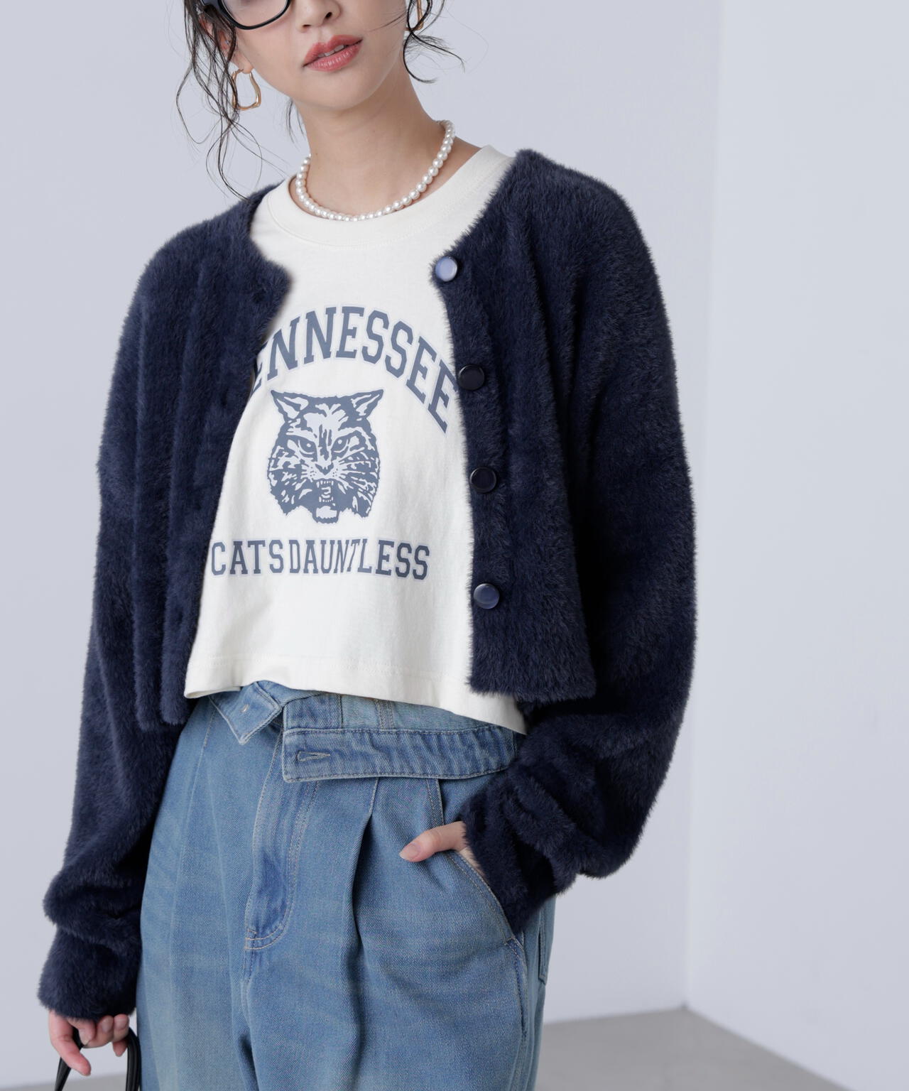 前後2wayショートシャギー短丈ニット