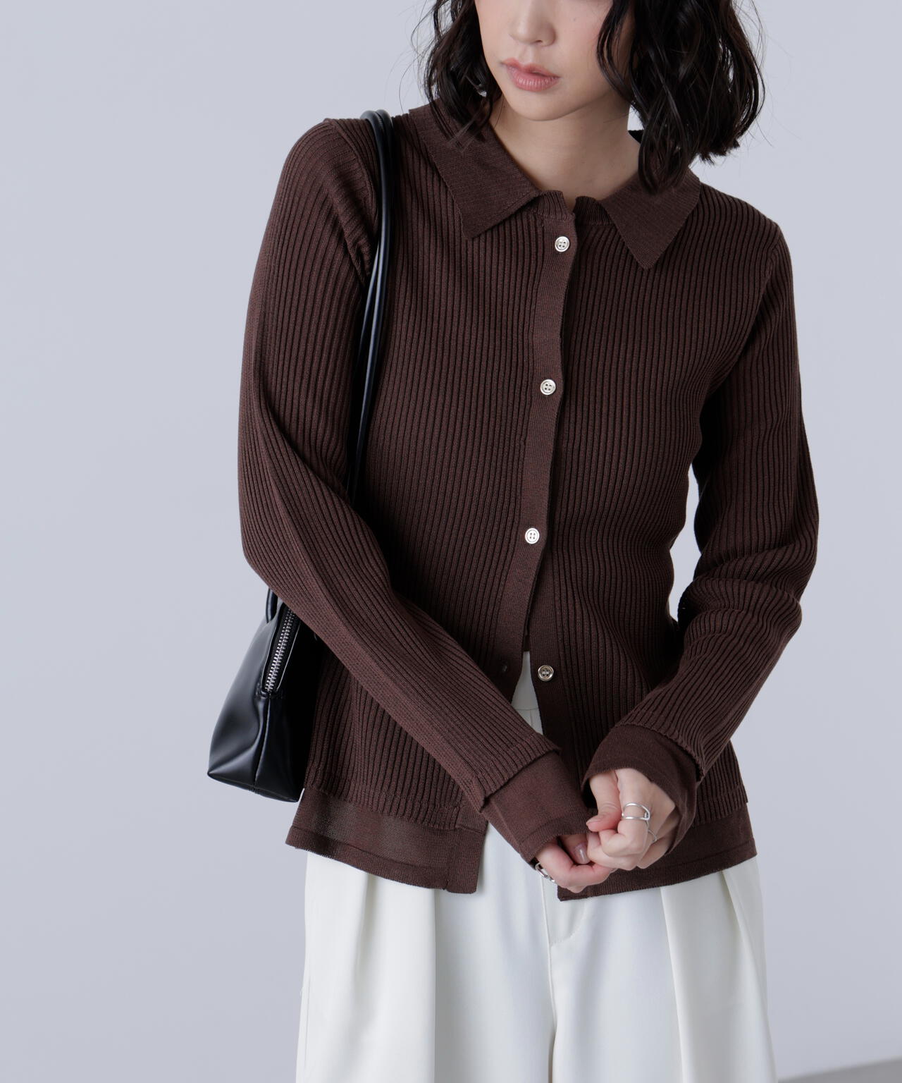 【MFM】金ボタン襟リブニット