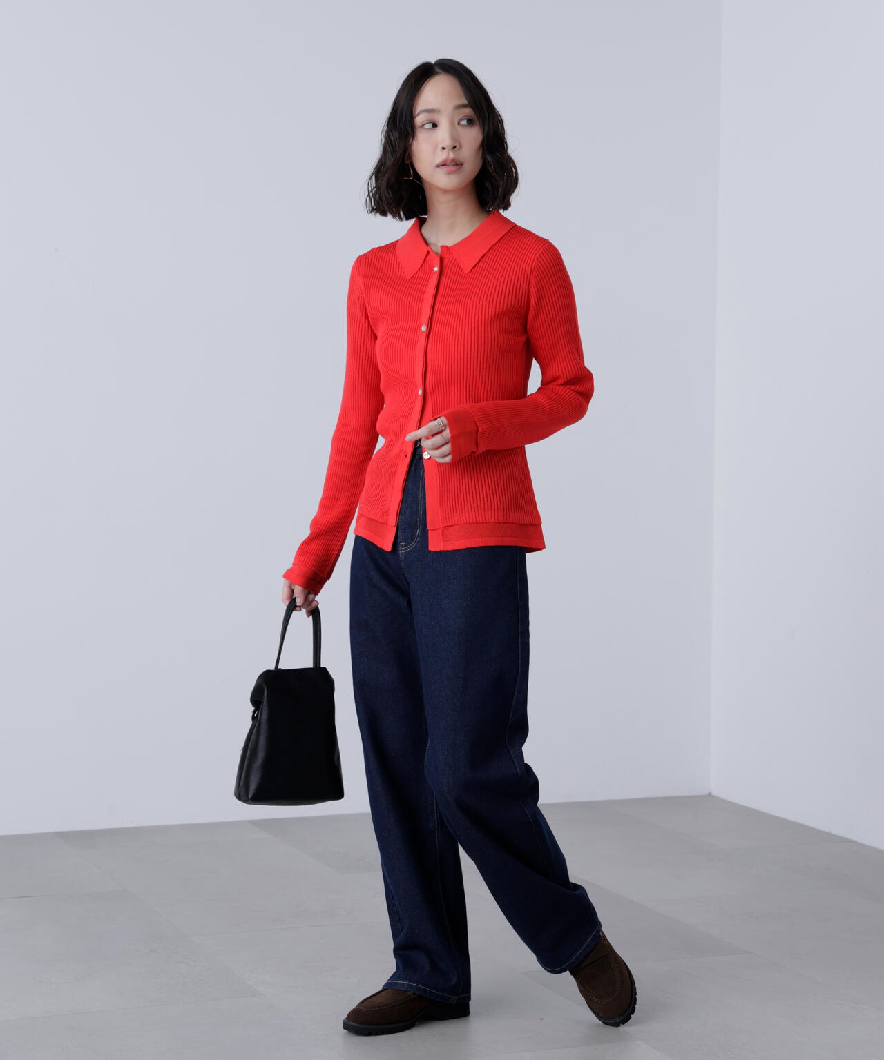 【MFM】金ボタン襟リブニット