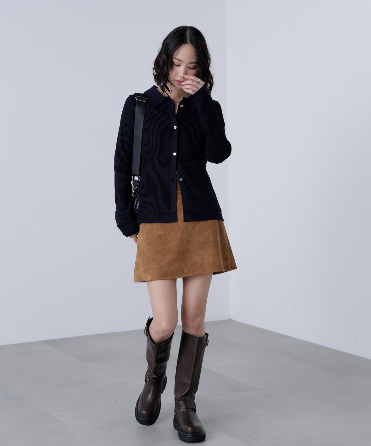 【MFM】金ボタン襟リブニット