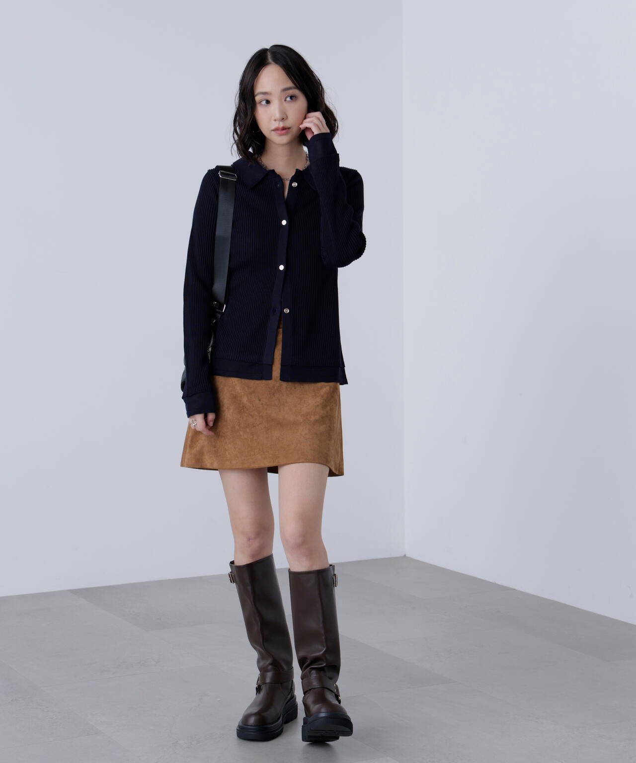 【MFM】金ボタン襟リブニット