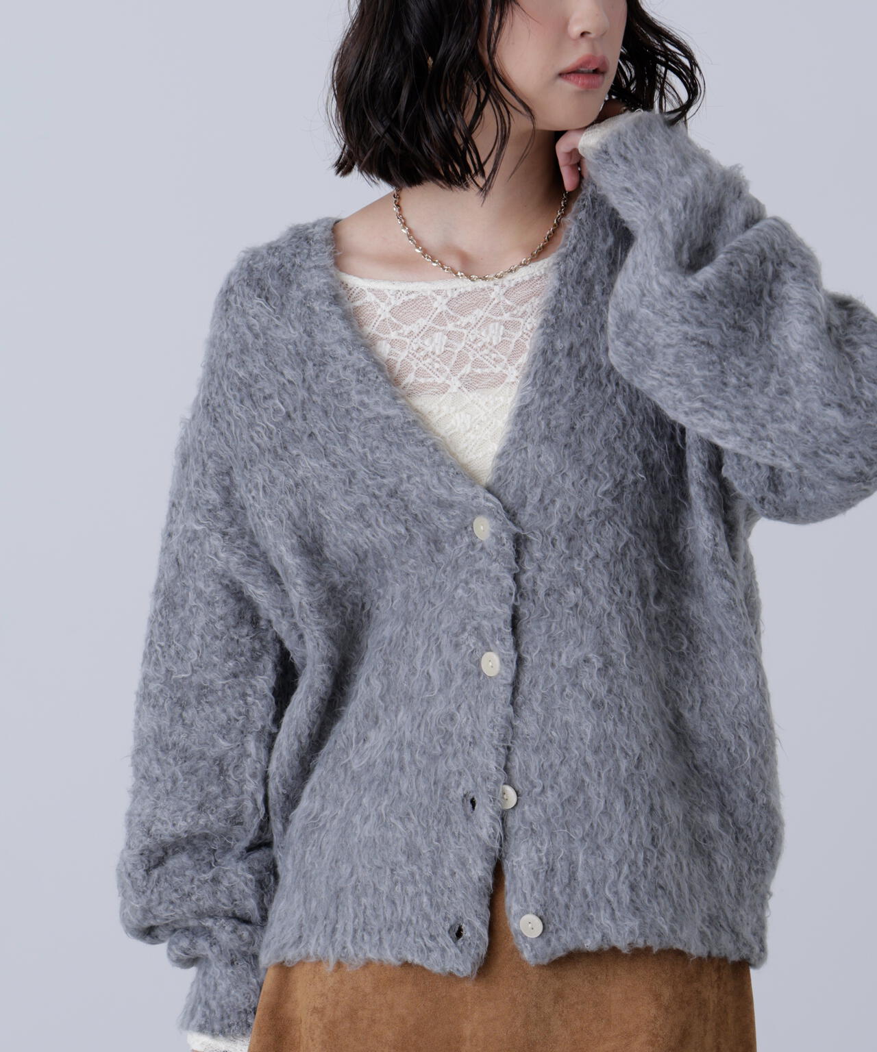 ウェーブ起毛Vネックカーディガン