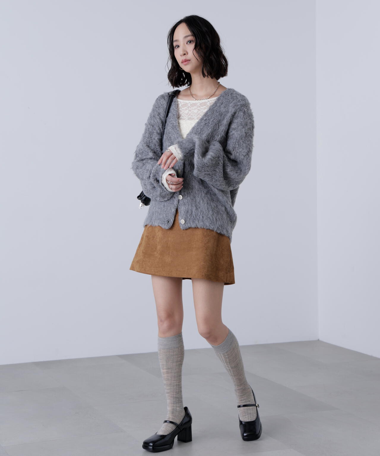 ウェーブ起毛Vネックカーディガン