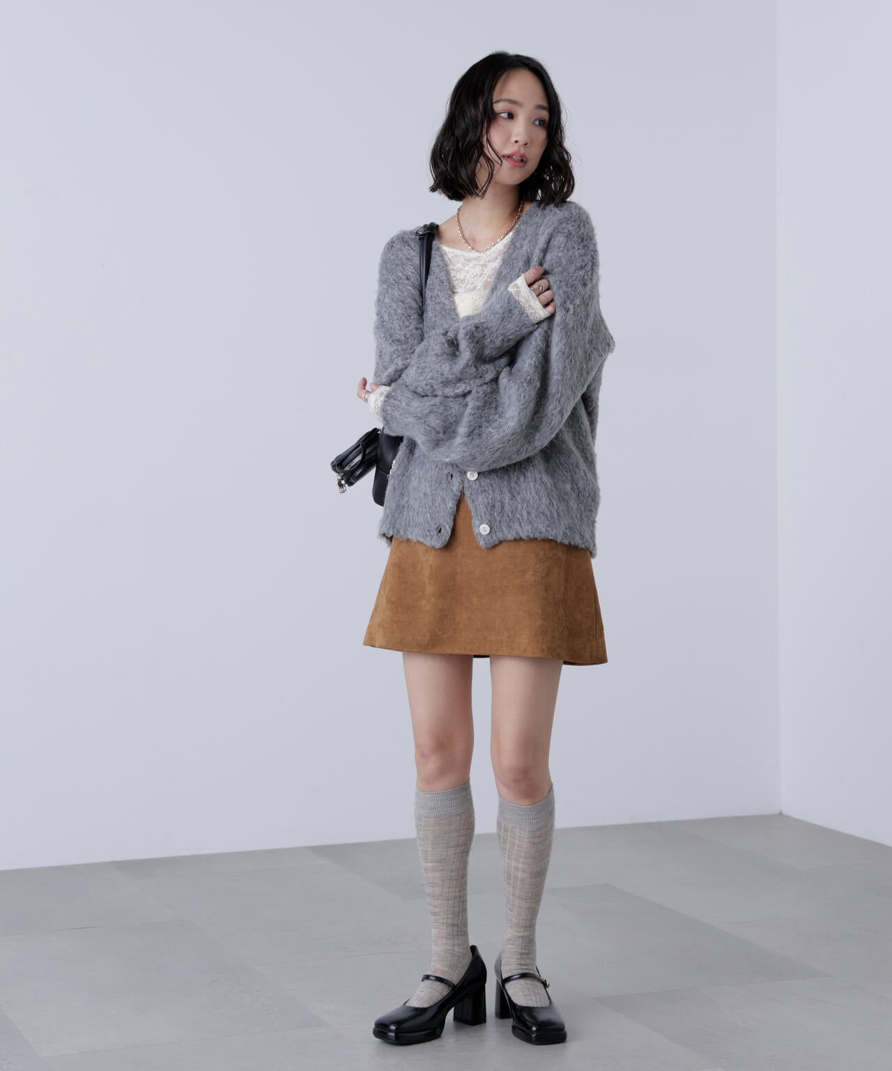 ウェーブ起毛Vネックカーディガン