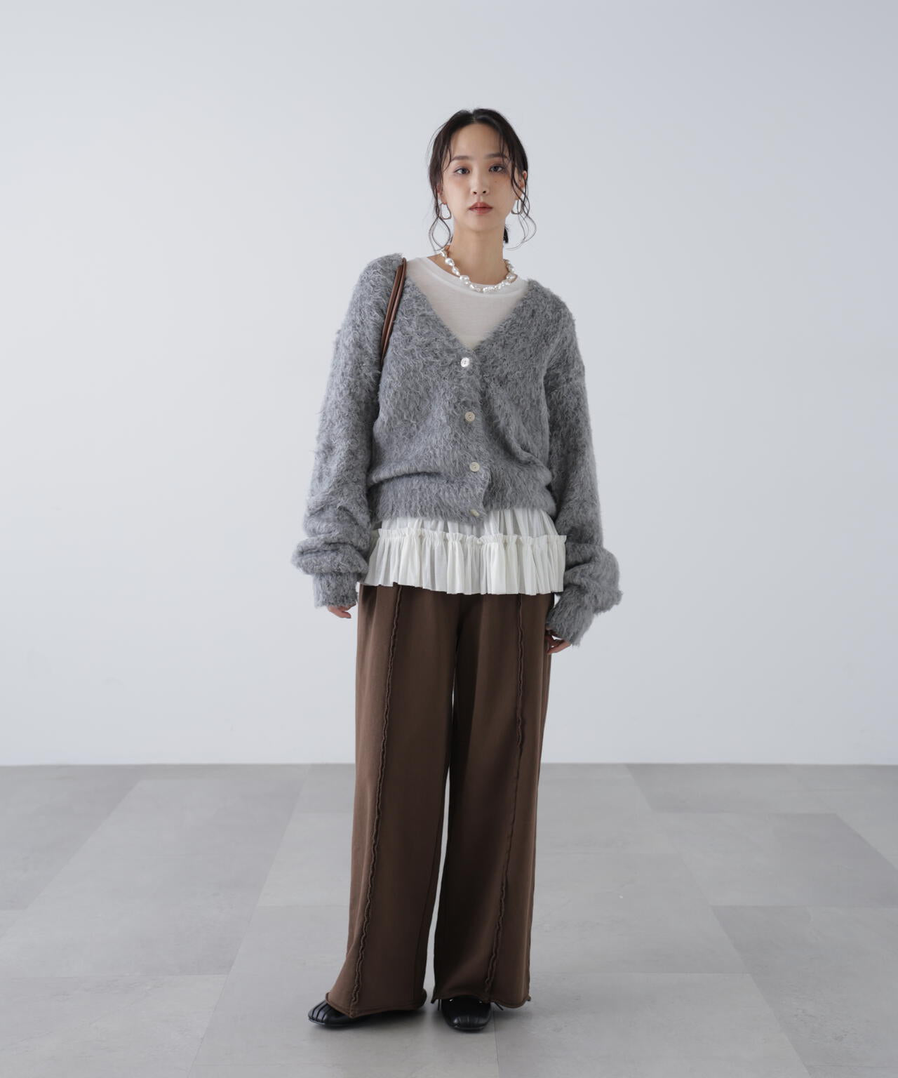 ウェーブ起毛Vネックカーディガン