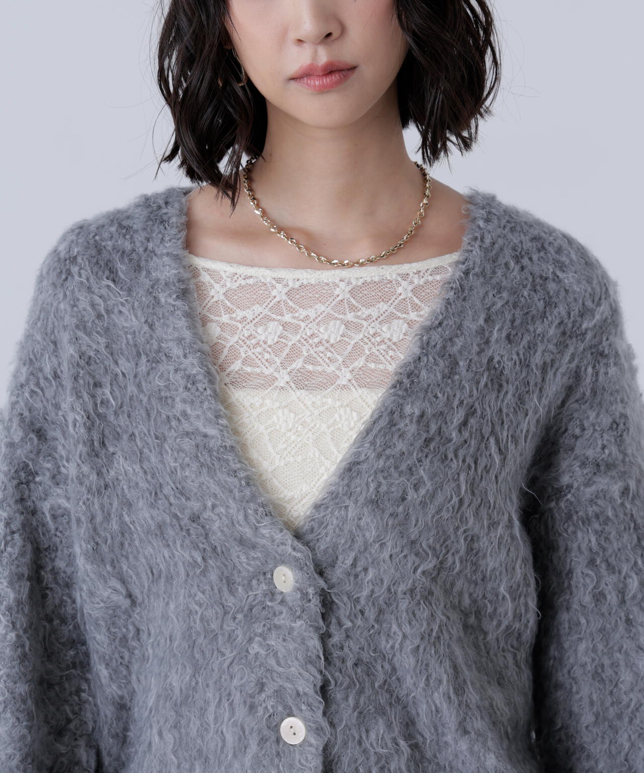 ウェーブ起毛Vネックカーディガン