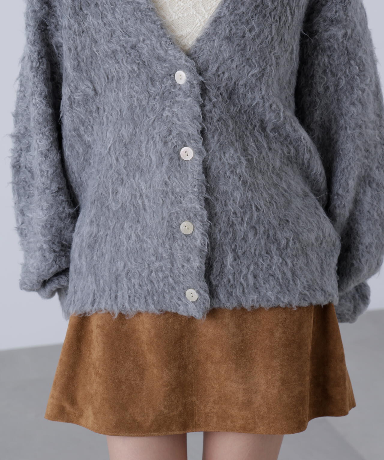 ウェーブ起毛Vネックカーディガン