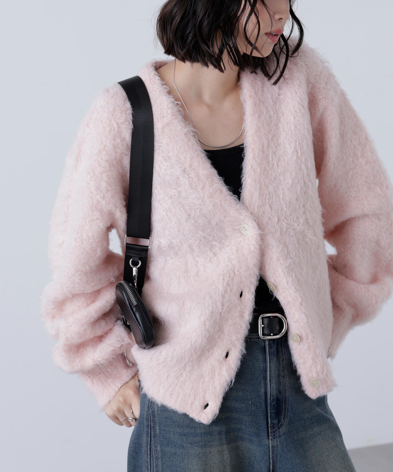 ウェーブ起毛Vネックカーディガン