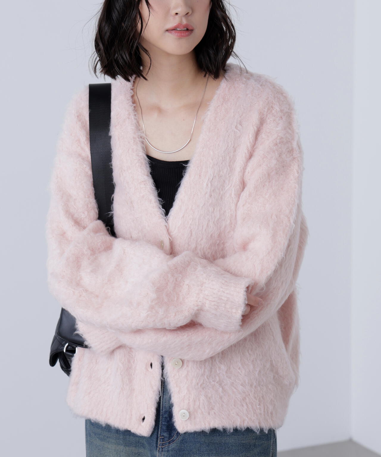 ウェーブ起毛Vネックカーディガン