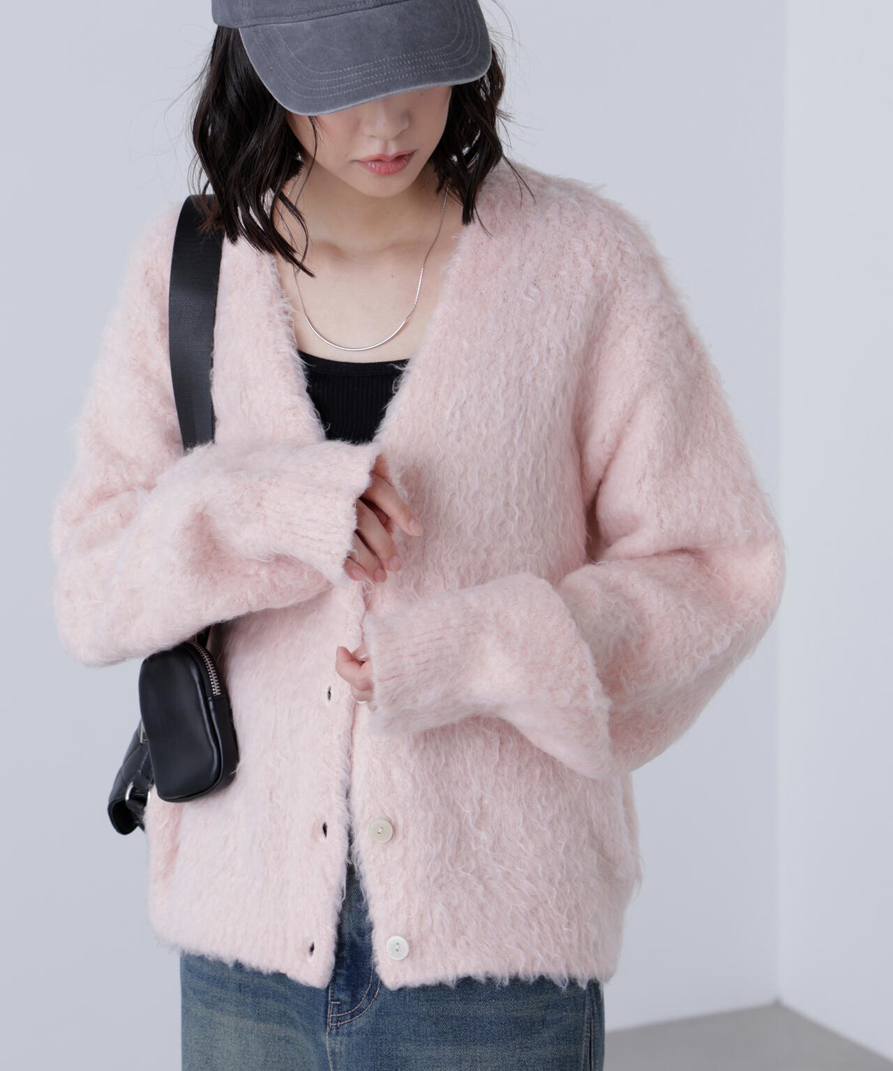 ウェーブ起毛Vネックカーディガン