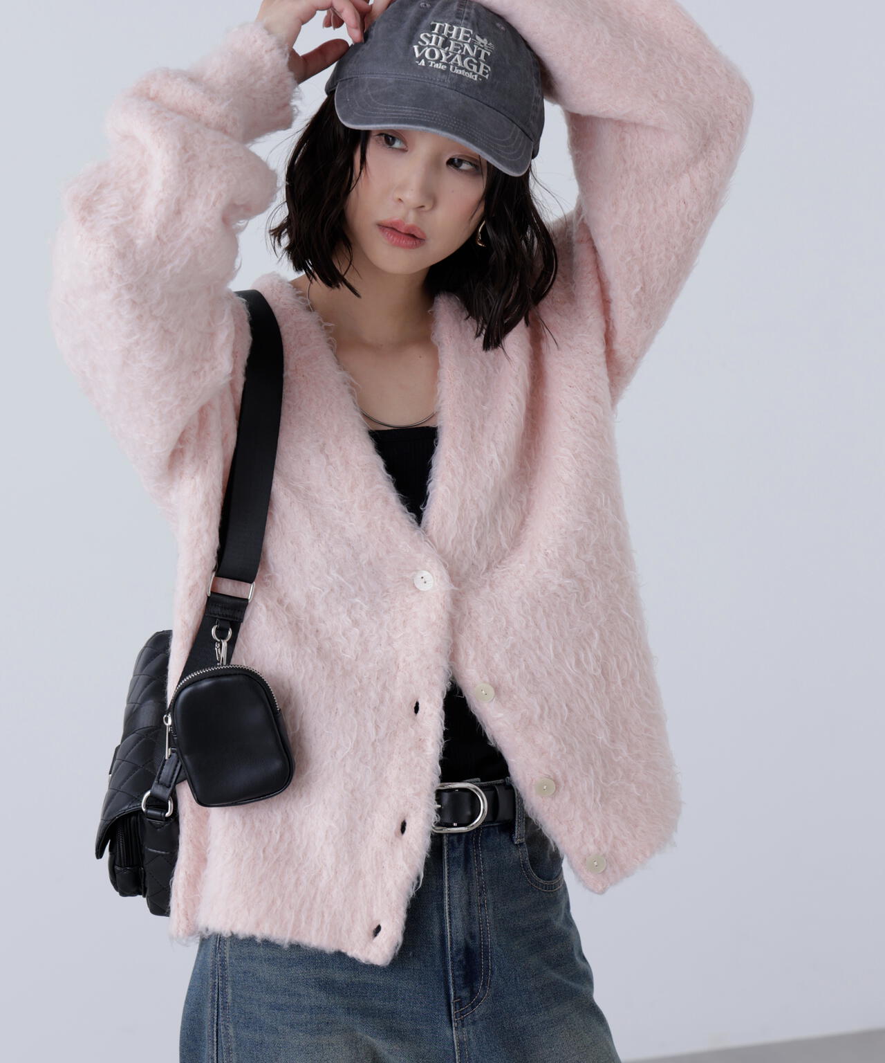 ウェーブ起毛Vネックカーディガン