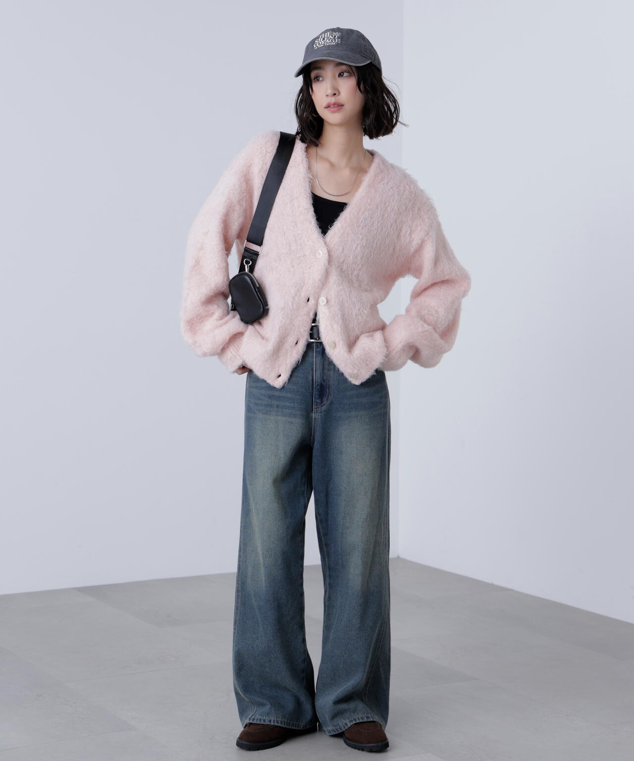 ウェーブ起毛Vネックカーディガン