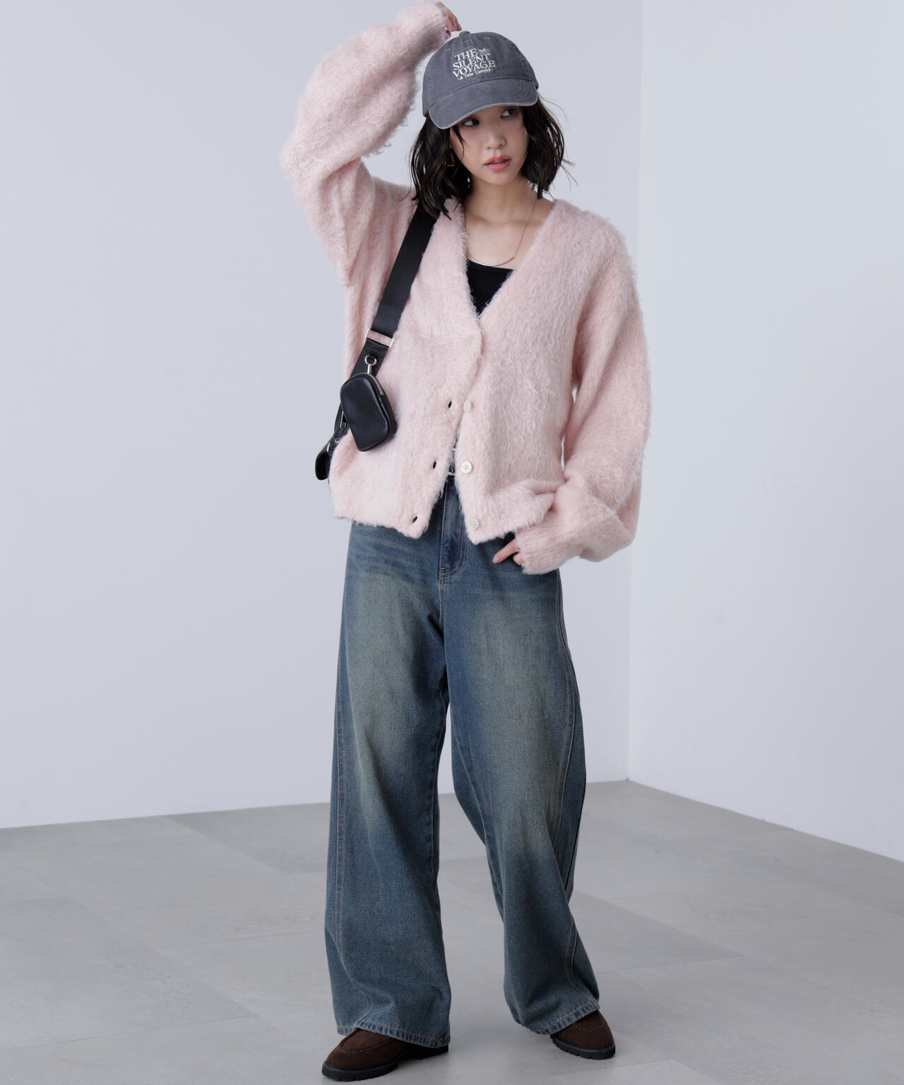 ウェーブ起毛Vネックカーディガン