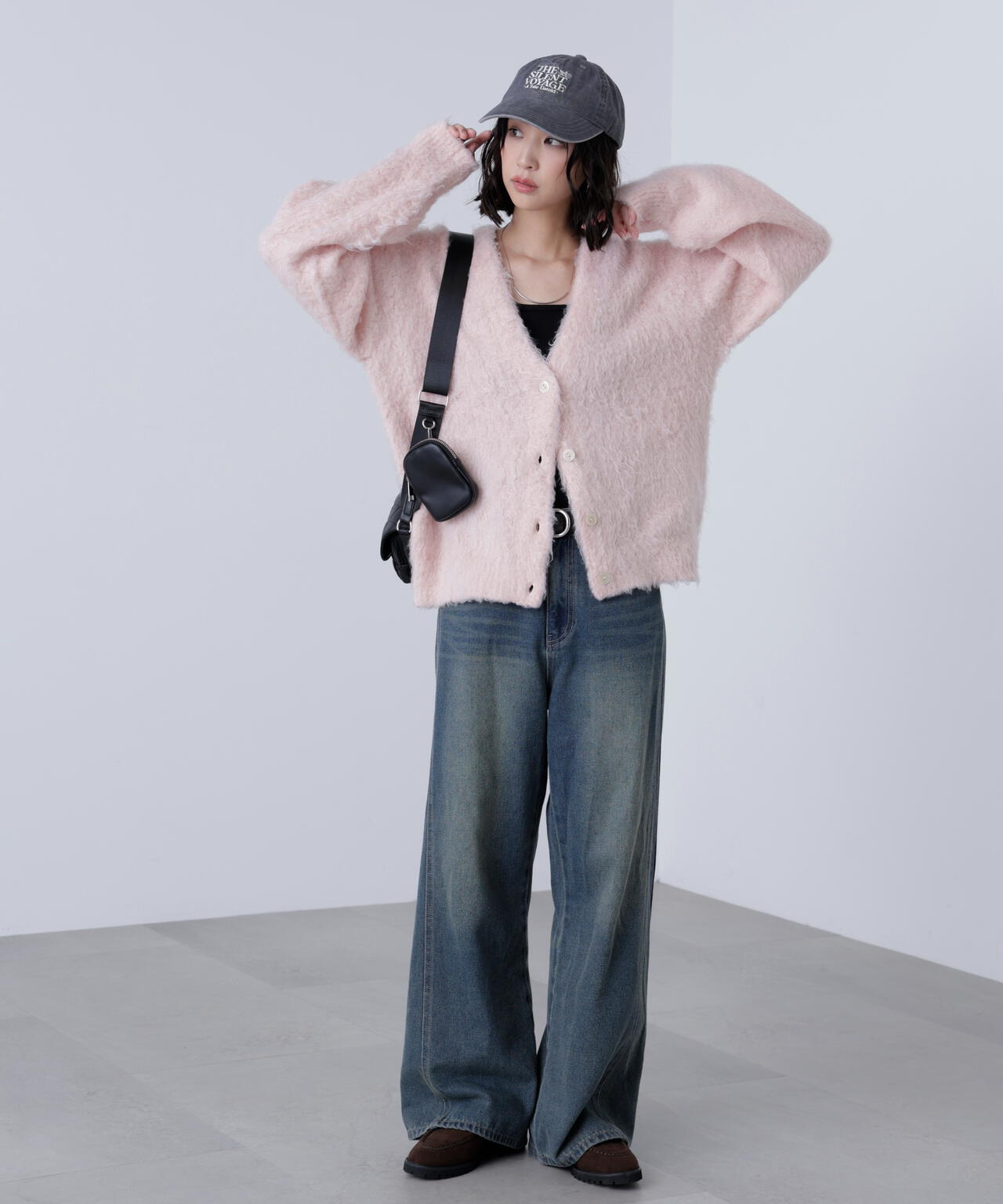 ウェーブ起毛Vネックカーディガン