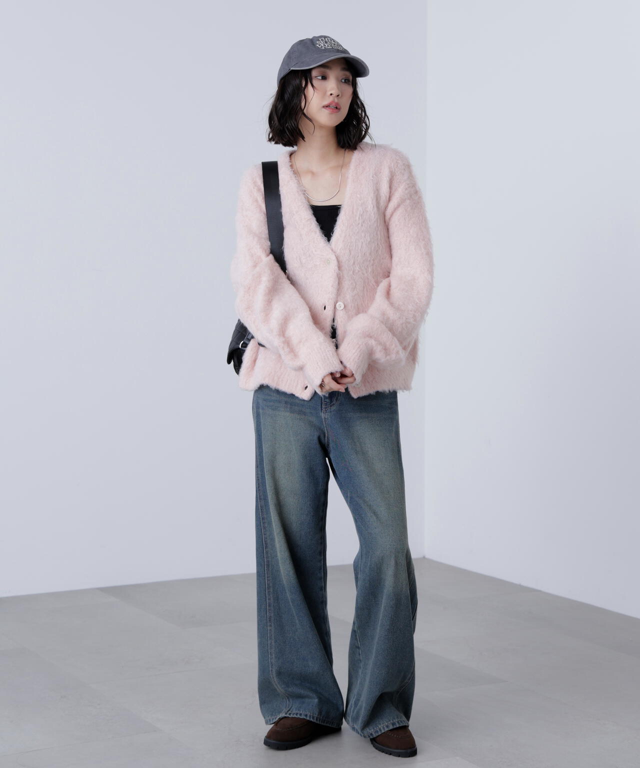 ウェーブ起毛Vネックカーディガン