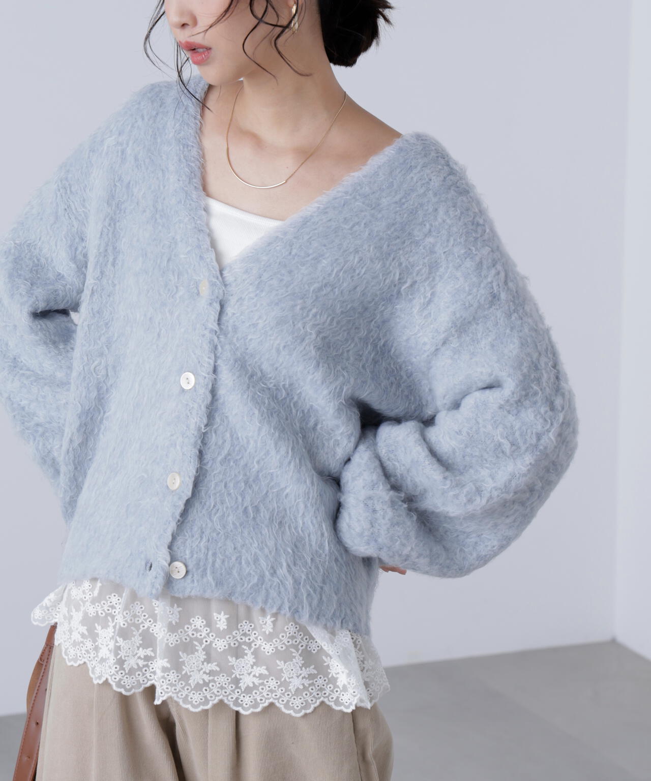 ウェーブ起毛Vネックカーディガン