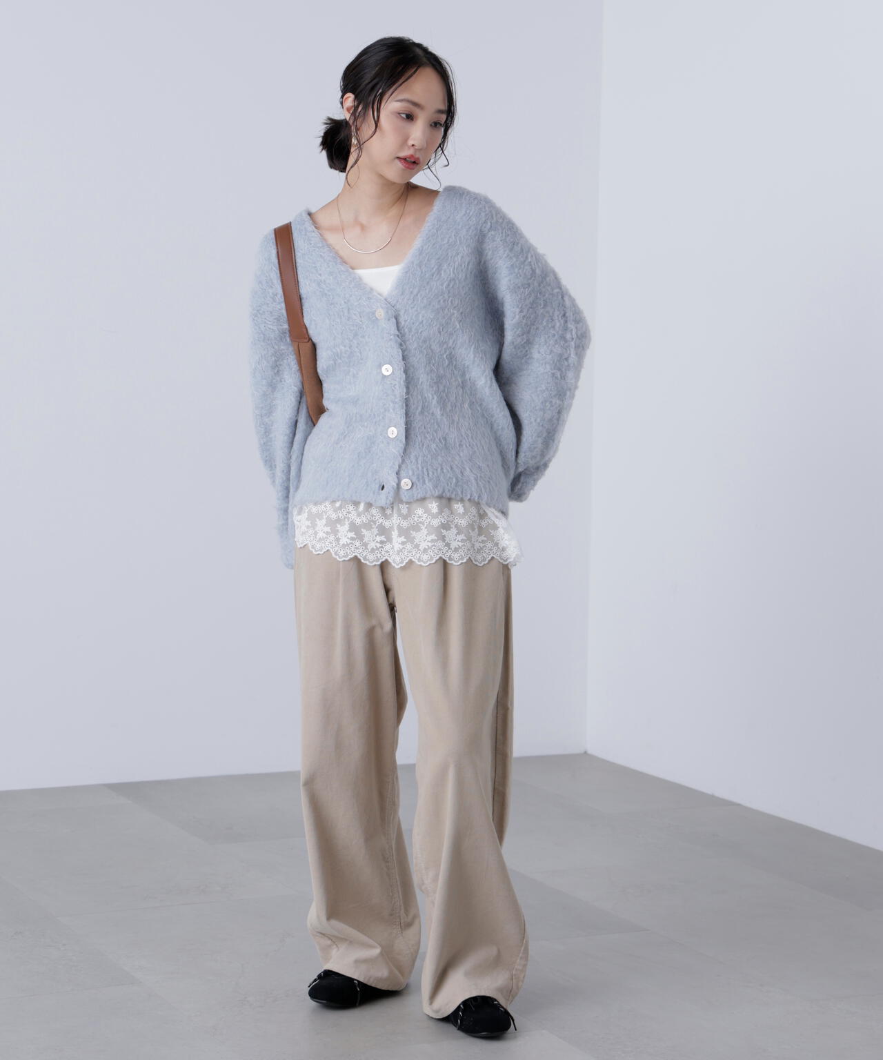 ウェーブ起毛Vネックカーディガン