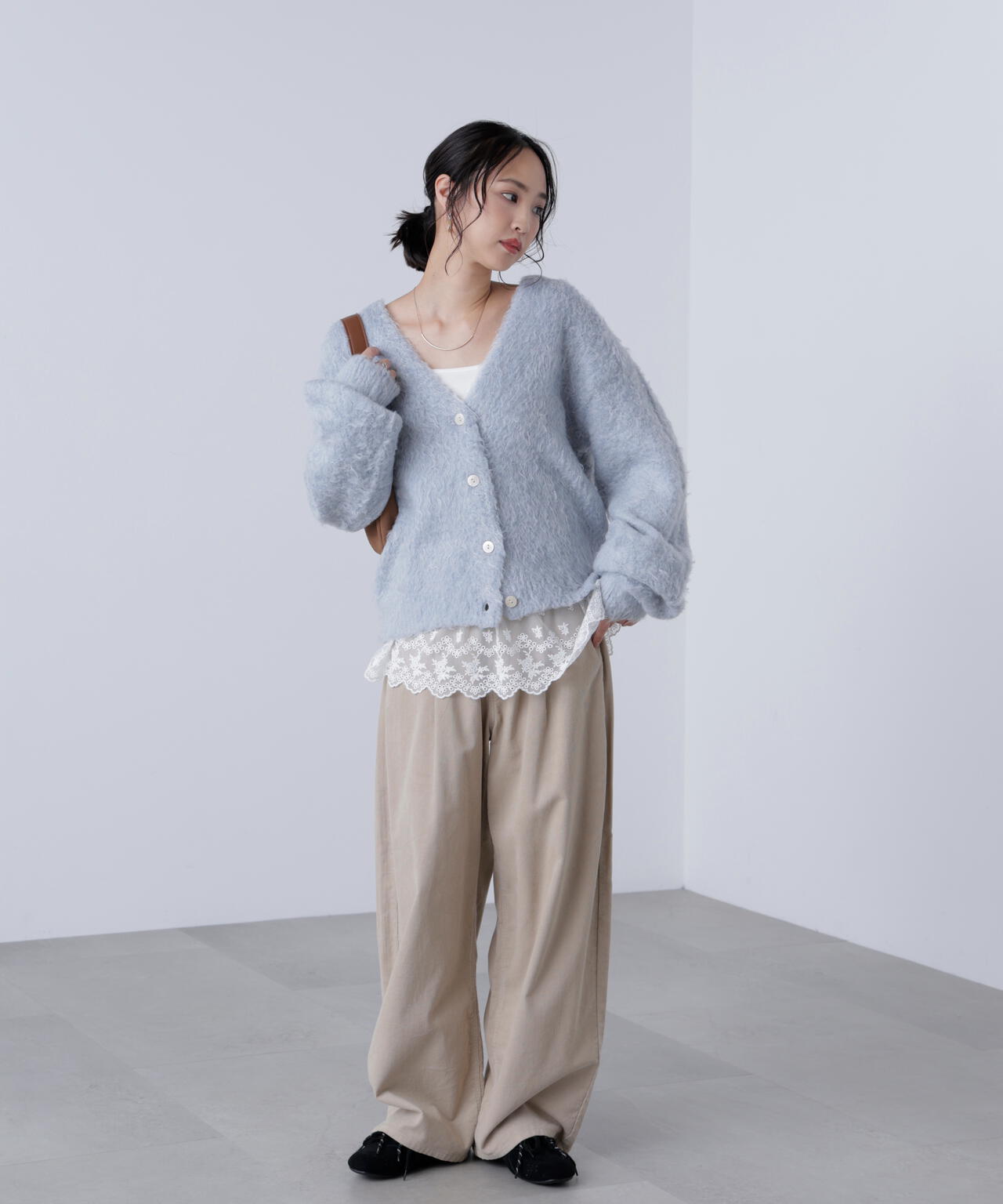 ウェーブ起毛Vネックカーディガン