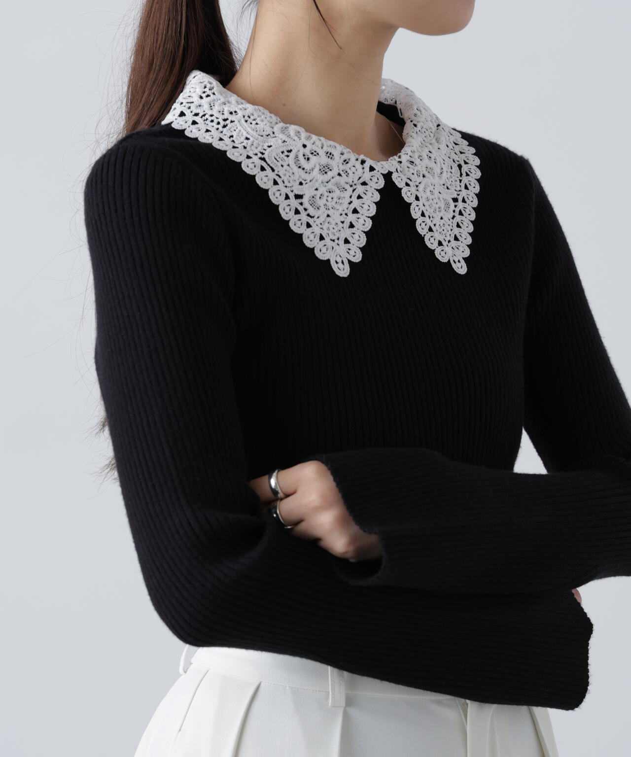 【MFM】白襟レースニット