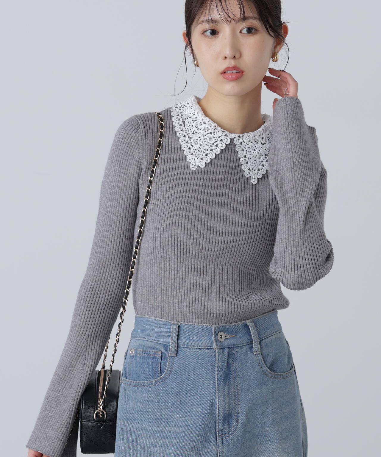 【MFM】白襟レースニット