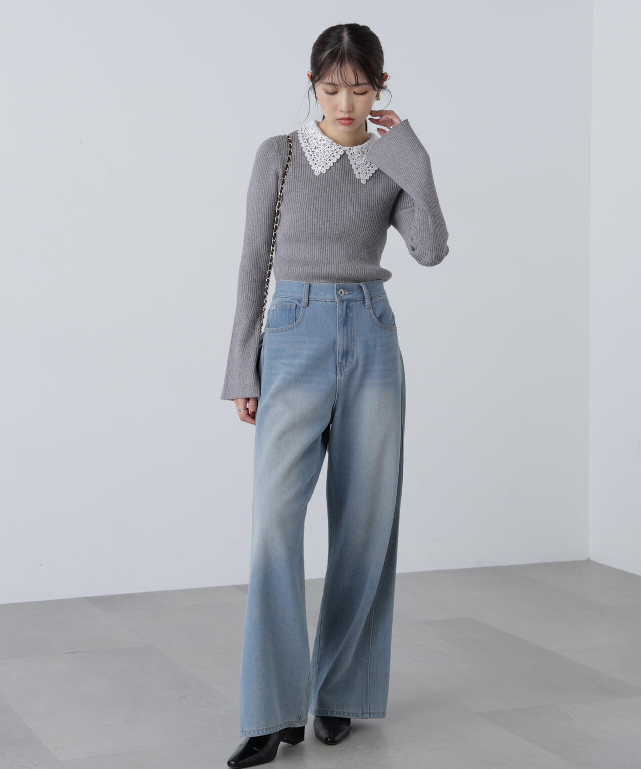 【MFM】白襟レースニット