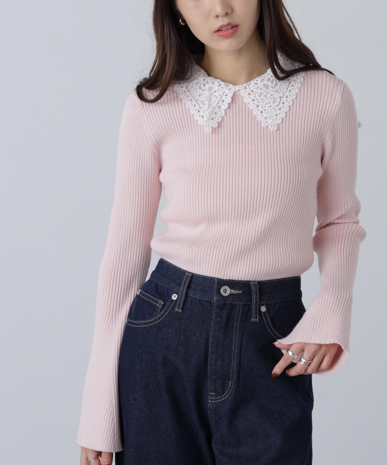 【MFM】白襟レースニット