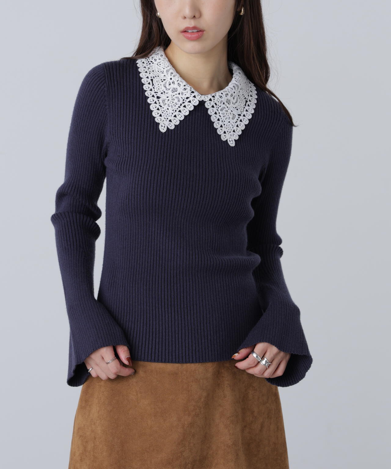 【MFM】白襟レースニット