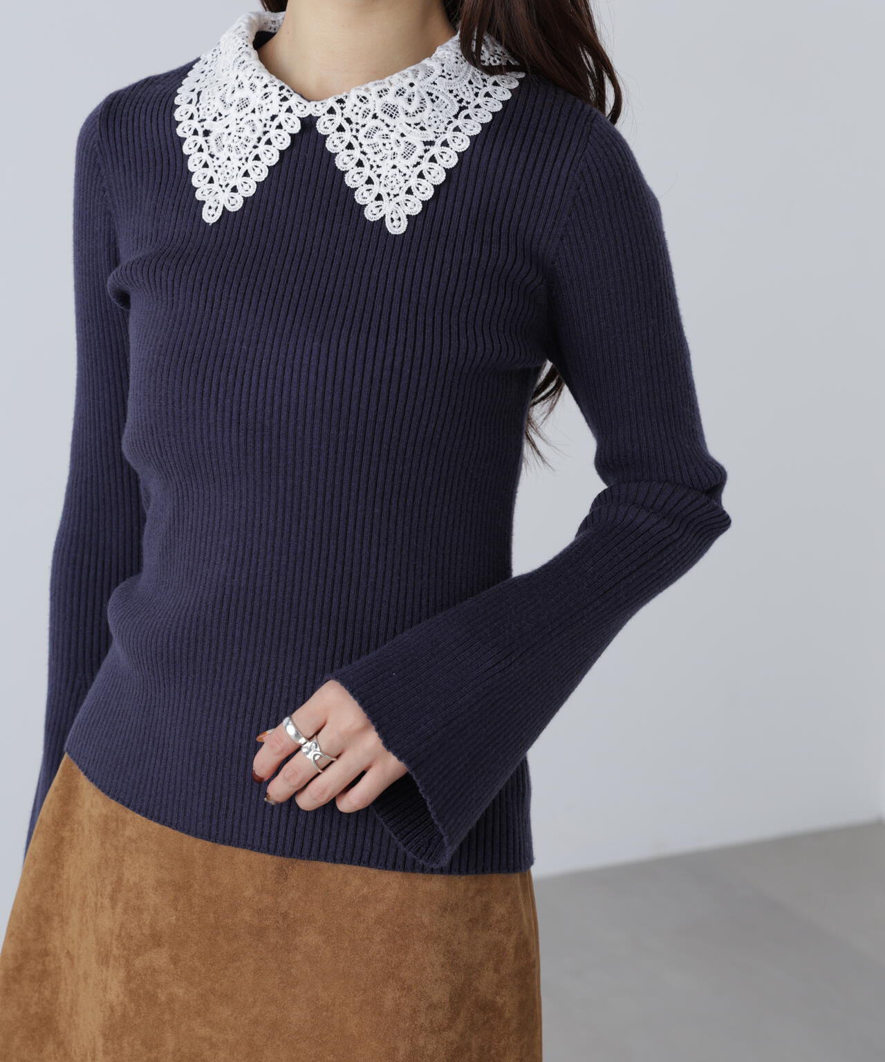 【MFM】白襟レースニット